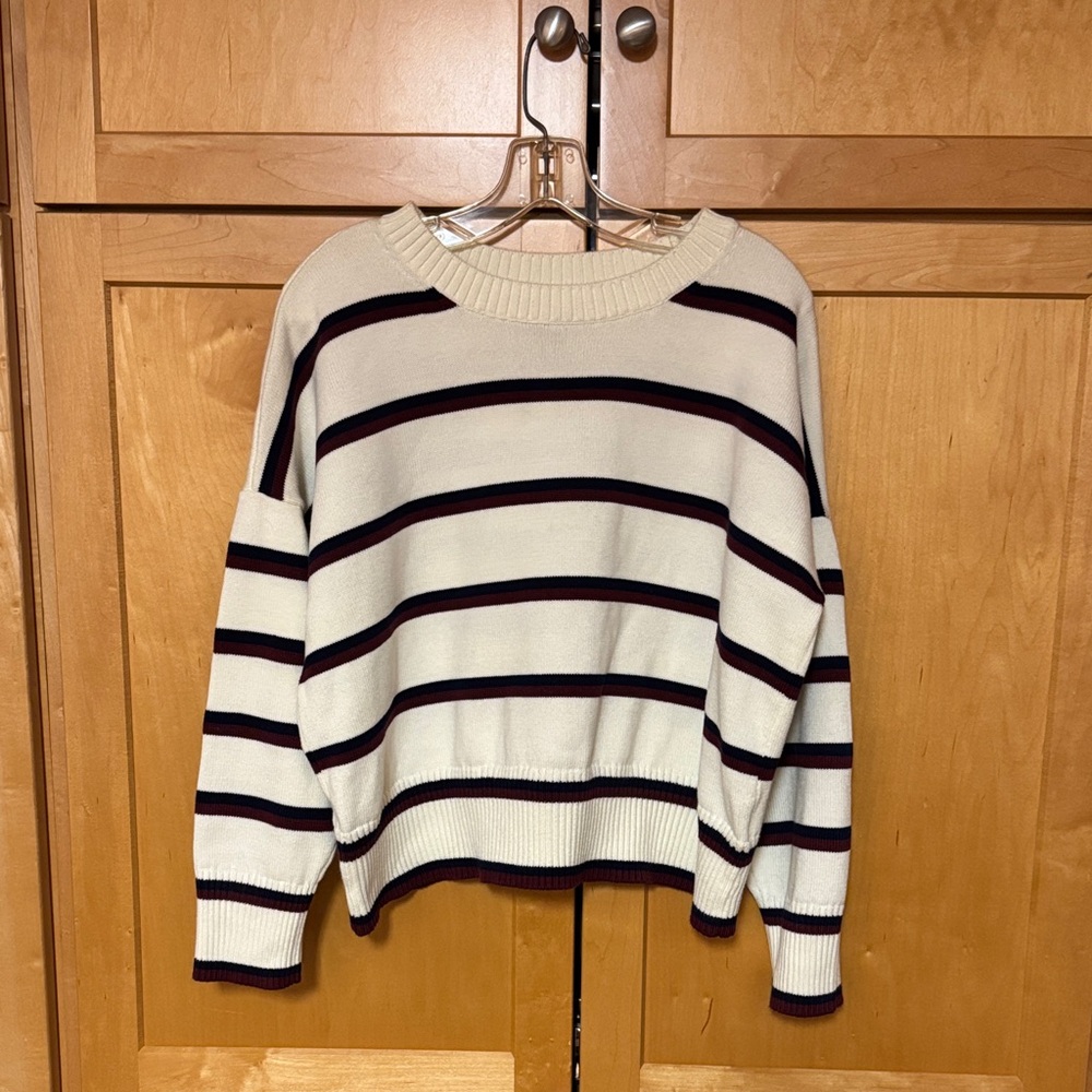 Striped Women's Sweater - Navy, Maroon and Cream
